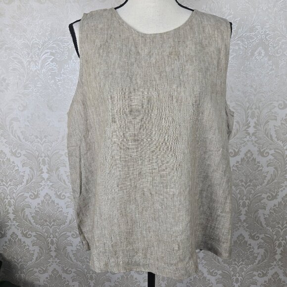 Eileen Fisher Size Large 100% Organic Linen Khaki Colored Tank Top Keyhole Back - Picture 1 of 10